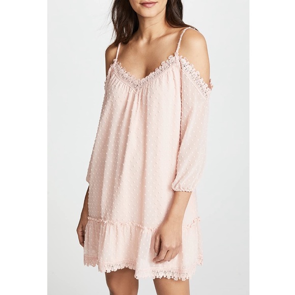 BB Dakota Dresses & Skirts - Pink cold shoulder tank dress with lace and dots